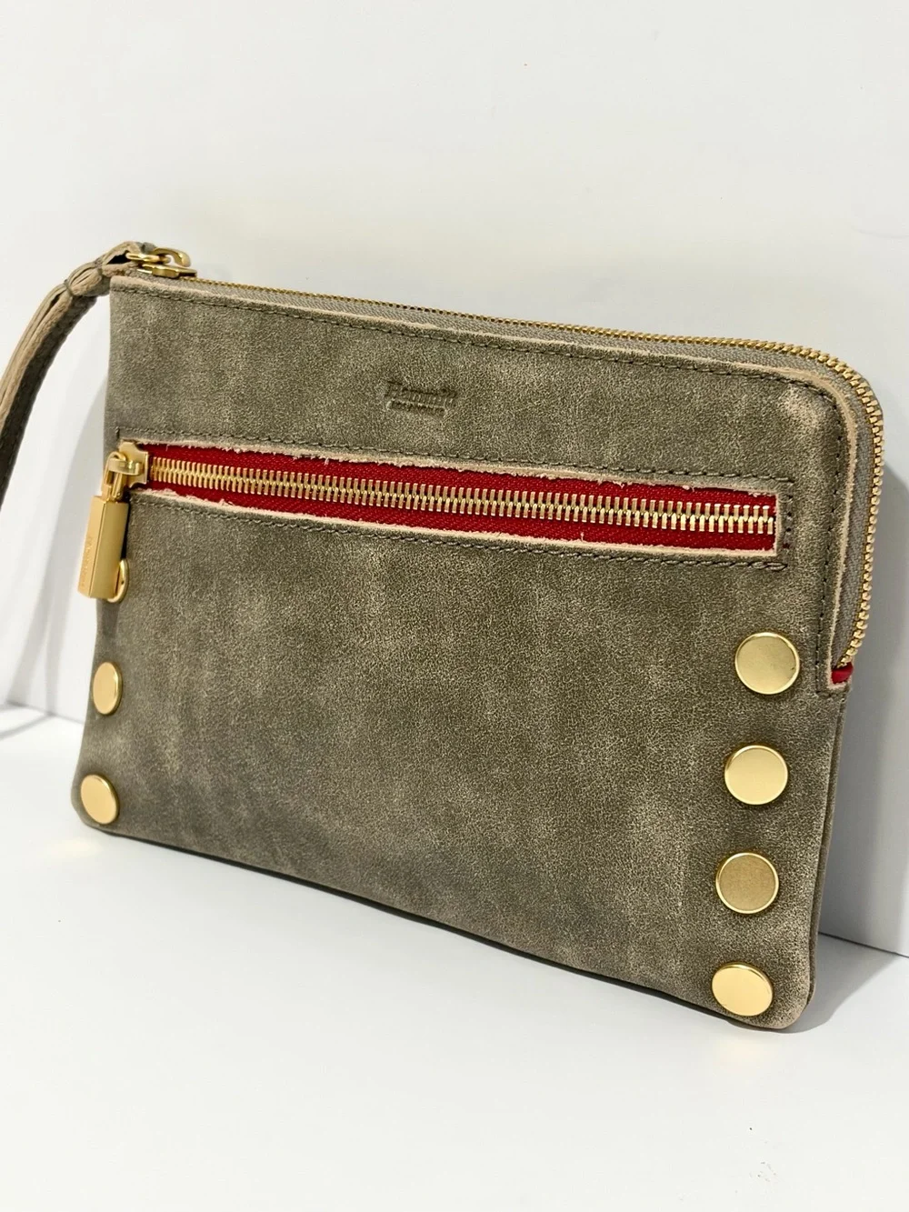 Hammitt Nash Small Crossbody Wristlet/Crossbody In Pewter/Brushed Gold/Red Zip